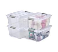 Iris Ohyama 15L Storage Boxes With Lid 4 Pack Stackable Clear Plastic Organizer Containers Clip Lock Home Storage Bins
