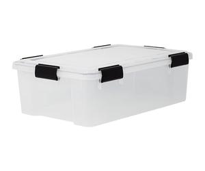 Iris Ohyama Airtight Plastic Storage Boxes with Lids, 30L, Set of 1, Clear, Hermetic Waterproof Seal, Durable Latching Buckles, Stackable, For Outdoors, Garage, Clothes, Dust Proof, BPA Free, AT-LS