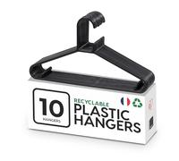 Iris Ohyama, Bedroom Storage, Plastic Hangers, Pack of 10 Hangers, Space Saving Hanger for Clothes, Black, BPA Free, Closets, Shirts, Coats, Ties, Dresses, Trousers, CHM-39