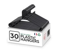 Iris Ohyama, Bedroom Storage, Plastic Hangers, Pack of 30 Hangers, Space Saving Hanger for Clothes, Black, BPA Free, Closets, Shirts, Coats, Ties, Dresses, Trousers, CHM-39
