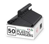 Iris Ohyama, Bedroom Storage, Plastic Hangers, Pack of 50 Hangers, Space Saving Hanger for Clothes, Black, BPA Free, Closets, Shirts, Coats, Ties, Dresses, Trousers, CHM-39