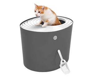 Iris Ohyama Cat Litter Box with Scoop, Up to 7kg, Gray, Top Entry, Cat Litter Tray, Enclosed, For Kitten, High Sided, Hooded, Large, Jumbo, BPA Free, Deep, Easy to Clean, PUNT-530