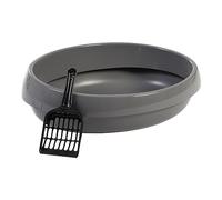 Iris Ohyama Cat Litter Tray with Scoop, Up to 4kg, Gray, Open Top, Cat Litter Box, High Sided, For Kitten, Rabbit, Small Deep, BPA Free, Easy to Clean, PNE-480