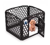 Iris Ohyama, CI-584HC Indoor Outdoor Dog Playpen with 4 Panels & Lockable Door, H58cm, Black, Cage, Enclosure, Fence for Dogs, Puppy, Cat, Cat, Rabbit, Pets, Plastic, CI-584HC