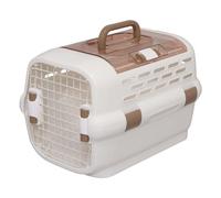 Iris Ohyama Dog Carrier, Up to 12kg, L59 x W38 x H37cm, White, with Lockable Door, Small, Basket Bag, Box, For Travel, Transport, Puppy, Cat, Rabbit, Carry Case, Top Opening, Plastic, PDPC-600