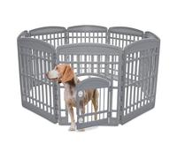 Iris Ohyama Dog Pen with Lockable Door, H90cm, 8 Panels, Grey, Dog Cage, Plastic, Puppy Enclosure, For Rabbit Runs, Indoors, Outdoors, Playpen for Dogs, Cats, Rodents, Pets, Dog Fence, Kennel, CI-908
