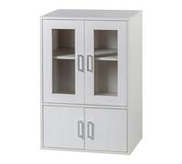 Iris Ohyama, Glass Cabinet with Shelves & Doors, Adjustable Shelf Height 3.2 cm, Kitchen/Living Room - White Oak
