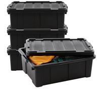 Iris Ohyama Heavy Duty Organisation Boxes, 43L, Set of 4, Red, Large, Durable, Stackable, For Garage, Shelves, Moving, Plastic, Utility, Tool Box, DDSKT-430