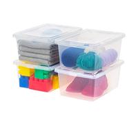 Iris Ohyama, Multi-Purpose Plastic Storage Box, 13L, Set of 4, Transparent, Easy Closure, Stackable, for Bedroom, Kitchen, Office, Bathroom, Clothing, Toys, BPA-Free, CNL-13E