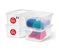 IRIS USA 15 Qt Clear Storage Box, BPA-Free Plastic Stackable Bin with Lid, 4 Pack, Containers to Organize Shoes and Closet Shelves, Classroom Organization Teacher Tools, Game Storage