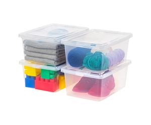 Iris Ohyama, Multi-Purpose Plastic Storage Box, 13L, Set of 4, Transparent, Easy Closure, Stackable, for Bedroom, Kitchen, Office, Bathroom, Clothing, Toys, BPA-Free, CNL-13E