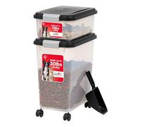 Iris Ohyama Airtight Dog Food Storage Container with Wheels, 30L+10L, Black, Hermetic Seal, Plastic, Food Bin with Lids, For Pet Food, Cat Food, Dry Food, Kibble Box, Treats, BPA Free, MP-8&MP-1