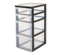 Iris Ohyama, Plastic Drawers Storage Unit, Plastic Storage Drawers, A4 Format & 4 Wheels, H61.5cm/4 Drawers Mix, BPA Free, Black, W40 x D29 x H61.5cm, DC-322