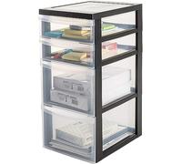 Iris Ohyama, Plastic Drawers Storage Unit, Plastic Storage Drawers, A4 Format & 4 Wheels, H61.5cm/4 Drawers Mix, BPA Free, Black, W40 x D29 x H61.5cm, DC-322