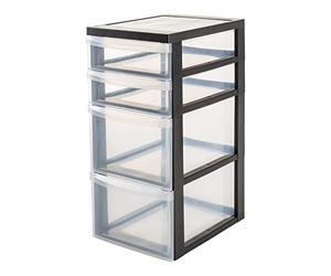 Iris Ohyama, Plastic Drawers Storage Unit, Plastic Storage Drawers, A4 Format & 4 Wheels, H61.5cm/4 Drawers Mix, BPA Free, Black, W40 x D29 x H61.5cm, DC-322