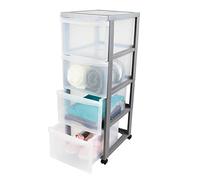 Iris Ohyama, Plastic Drawers Storage Unit, Plastic Storage Drawers, A4 Format & 4 Wheels, H81cm/4 Drawers, BPA Free, Silver, W40 x D29 x H81cm, DC-304