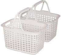 Iris Ohyama, Plastic laundry basket, Set of 2, 25 L, Ergonomic handles, BPA free, Mesh shape, Laundry, Hallway, Bathroom - LB-M - White
