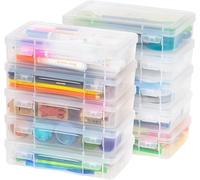 Iris Ohyama, Plastic Pencil Cases with Snap-Tight Latch, 1.4L, Set of 10, Clear, Stackable, For Pen, Pencil, Craft Supplies, Scrapbooking, Office, Small Tools, BPA Free, Organizer, Box, MCC-220