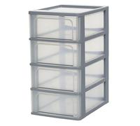 Iris Ohyama Plastic Storage Drawers Unit, 4 Deep Drawers, Grey, Easy-Pull Drawers, A4, A5 & A6 Format, File Organiser, For Office, School, Stationary, BPA Free, Chest, Tower, OCH-2004