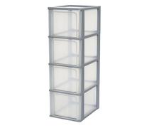 Iris Ohyama Plastic Storage Drawers Unit, 4 Deep Drawers, Grey, Easy-Pull Drawers, A4, A5 & A6 Format, File Organiser, For Office, School, Stationary, BPA Free, Chest, Tower, OCH-2400