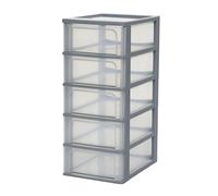 Iris Ohyama Plastic Storage Drawers Unit, 5 Shallow Drawers, Grey, Easy-Pull Drawers, A4, A5 & A6 Format, File Organiser, For Office, School, Stationary, BPA Free, Chest, Tower, OCH-2005