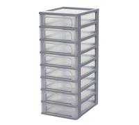 Iris Ohyama Plastic Storage Drawers Unit, 8 Shallow Drawers, Grey, Easy-Pull Drawers, A4, A5 & A6 Format, File Organiser, For Office, School, Stationary, BPA Free, Chest, Tower, OCH-2080