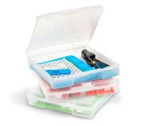 Iris Ohyama, Portable Plastic Storage Case with Handle, 10L, Set of 3, Clear, Snap-Tight Latch, Stackable, For Notebook, Paper, Craft Supplies, Hobby, Art, Office, Organizer, Box, BPA Free, SBC-350