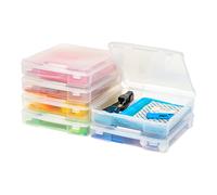 Iris Ohyama, Portable Plastic Storage Case with Handle, 10L, Set of 6, Clear, Snap-Tight Latch, Stackable, For Notebook, Paper, Craft Supplies, Hobby, Art, Office, Organizer, Box, BPA Free, SBC-350
