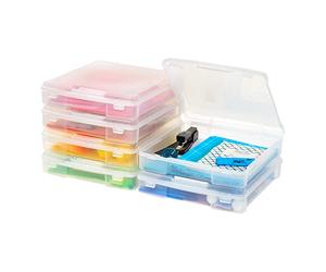 Iris Ohyama, Portable Plastic Storage Case with Handle, 10L, Set of 6, Clear, Snap-Tight Latch, Stackable, For Notebook, Paper, Craft Supplies, Hobby, Art, Office, Organizer, Box, BPA Free, SBC-350