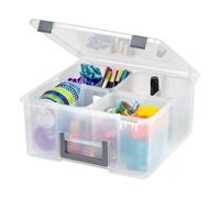 Iris Ohyama, Portable Plastic Storage Compartment Box with Handle, 25L, Clear, Snap-Tight Latch, 4 Removable Inner Cups and 4 Dividers, For Craft Supplies, Hobby, Art, Organizer, Box, BPA Free, DCB-4