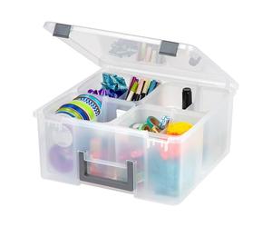 Iris Ohyama, Portable Plastic Storage Compartment Box with Handle, 25L, Clear, Snap-Tight Latch, 4 Removable Inner Cups and 4 Dividers, For Craft Supplies, Hobby, Art, Organizer, Box, BPA Free, DCB-4