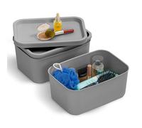 Iris Ohyama, Set of 3 Plastic Storage Boxes with Non-Snap Lid, Stackable, for Kitchen, Bathroom, Bedroom, Dressing Room, Office, Solid & Durable Organization, SNL-S
