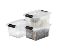Iris Ohyama Storage Boxes with Lids, 5L, Set of 3, Clear, Secure Buckles, Stackable, Pull-Handles, For Bedroom, Closet, Office, Organisation, BPA Free Plastic, Clothes Tote, DDNTB-5