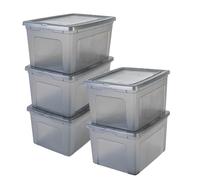 Iris Ohyama, Storage Boxes with Lids, Plastic Storage Box with Lid, Stackable, 50L/5Pack, BPA Free, Grey, W59.5 x D39.5 x H29cm, MCB-50