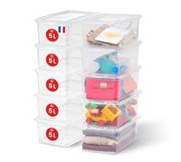 Iris Ohyama, Storage Boxes with Lids, Plastic Storage Box with Lid, Stackable, 5L/10Pack, BPA Free, Clear, W32.7 x D19.1 x H11.4cm, CNL-5