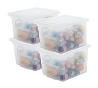 Iris Ohyama, Storage Boxes with Lids, Plastic Storage Box with Lid, Stackable with & without Lid, 10L/4Pack, BPA Free, Clear, W29 x D24 x H18.5cm, DDUSB-S