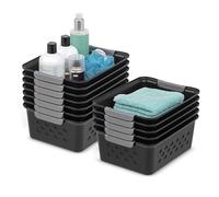 Iris Ohyama, Versatile Plastic Shelf Baskets, Open Top, Black, 5L, Set of 12, Nestable, Ventilation, Visible Content, For Bathroom, Toys, Groceries, Office, Cabinet, Organizer, BPA Free, OSB-S