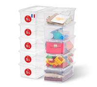 Iris Ohyama Versatile Storage Boxes, 5L, Set of 10, Clear, Easy Latch, Stackable, Transparent Plastic, For Closet, Shelves, Classroom, Organisation,