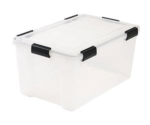 IRIS Pack of 3 x Large WBAT-L 50 Litre Airtight Clear Plastic Damp Area Dry Storage Box! L 59cm x W 39cm x H 29cm - Hermetically Sealed Lid! Pack of 3
