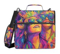 Iris Plaid Let's Party Mardi Gras_4 3 Ringing School Zipper Binder with Shoulder Strap Easy to Carry Portable Home Travel Storage Bag for School and Office