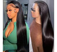 Iris Queen 28 Inch 12A Straight HD Lace Front Wigs Human Hair Pre Plucked 180 Density 13x4 Transparent Lace Frontal Human Hair Wigs for Women with Baby Hair Natural Black Color