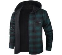 Iris Sprite Men's Plaid Shirt Padded Warm Lined Check Shirts Men Casual Plaid Shirts with Pocket Mens Hooded Check Jacket (Green 2, S)