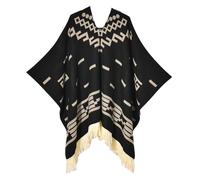Iris Sprite Women's Pullover Poncho Ethnic Style Poncho for Women Tassels Knitted Shawls and Wraps Capes (UK, Alpha, One Size, Regular, Regular, Denim Black)