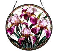 Iris Stained Glass Window Hanging - Luyseyha 8″ Handmade Sun Catcher - Floral Suncatchers for Windows, Home, Garden Decor - Mother's Day, Birthday Gift for Women, Wife, Mom, Lover