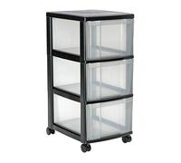 Iris Storage Cabinet Plastic with Wheels 3 Drawers 15 L Black Transparent