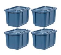 IRIS USA 12 Gallon Eco-Friendly Heavy Duty Storage Bins with Lids, 4 Pack - Made in USA, Snap On Lid Stackable Industrial Tough Totes, Rugged Tubs, Garage Organization, Rugged Reusable Boxes - Navy