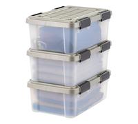 IRIS USA 16 Qt Storage Bins with Gasket Seal Lid, 3 Pack - BPA-Free, Heavy Duty Moving Containers Tight Latch, Weather Proof Tote, WEATHERPRO - Clear/Chrome