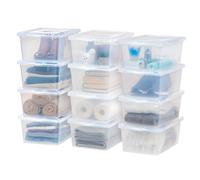 IRIS USA 17 Qt Clear Storage Box, BPA-Free Plastic Stackable Bin with Lid, Containers to Organize Shoes and Closet Shelves, Classroom Organization Teacher Tools, Game Storage, 12 Pack
