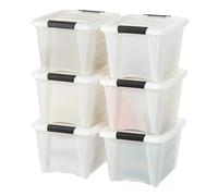 IRIS USA 19 QT Plastic Storage Box with Lid and Latches - 6 Pack - BPA-Free, Discreet Organizing Solution, Durable Nestable Stackable Containers, Secure Pull Handle - Pearl