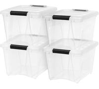 IRIS USA 19 Quart Stackable Plastic Storage Bins with Lids and Latching Buckles, 4 Pack - Clear, Containers with Lids and Latches, Durable Nestable Closet, Garage, Totes, Tub Boxes Organizing